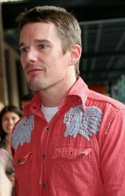 Hawke wearing a red jacket