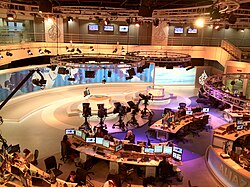 The news desk of Al Jazeera English, a Qatari news channel