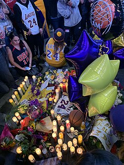 Fans gathered in front of Staples Center (later Crypto.com Arena) on the day of Bryant's death