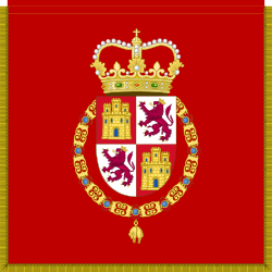 Flag of Spanish conquistadors with the crown of Castile on a red flag, used by Hernán Cortés, Francisco Pizarro and others