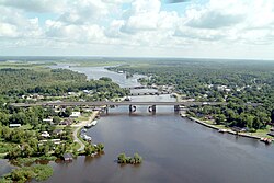 US 90 (foreground) crossing Bayou des Allemands at the town of Des Allemands in Louisiana