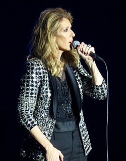 Céline Dion performing in Birmingham, England in 2017