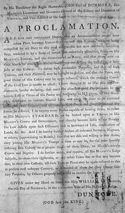 Dunmore's Proclamation, by the King's authority, set free Rebel slaves.