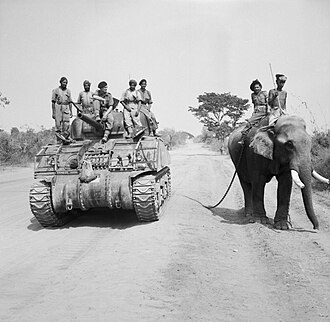 Sherman tank of the 9th Royal Deccan Horse on the road to Meiktila, 29 March 1945