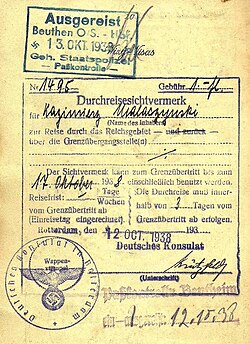 1938 Gestapo border inspection stamp applied when leaving Germany