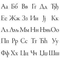 Letters of the Serbian Cyrillic alphabet. Serbian is the only European language with active digraphia, using both Cyrillic and Latin script.