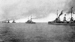 Dreadnoughts of the High Seas Fleet steaming in line ahead