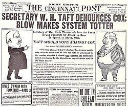 The October 23, 1905, issue of the Post reprinted a speech by War Secretary William Howard Taft attacking Boss Cox.