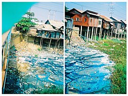 Indigo color water pollution in Phnom Penh, Cambodia, 2005