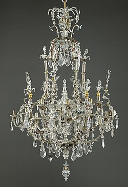 Cage chandelier with glass and rock crystals, c. 1710–1715