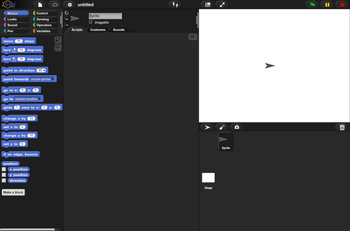 Three resizable columns, containing five regions, in Snap!'s IDE at startup