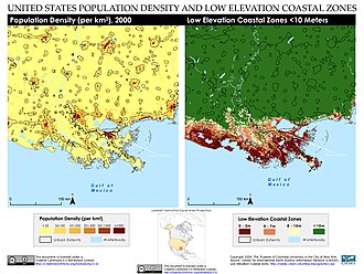 Population density and low elevation coastal zones in Louisiana