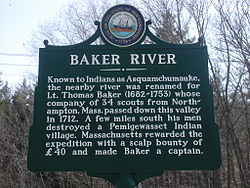 Historical marker for the Baker River