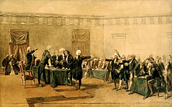 Signing of the Declaration of Independence, an 1873 portrait by Charles Édouard Armand-Dumaresq now displayed in the White House Cabinet Room