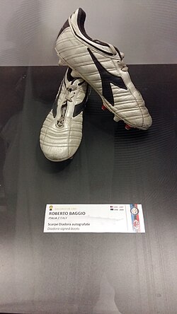 Baggio's Diadora boots in the San Siro museum, home of Inter and AC Milan