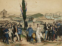 1850s lithograph marking the establishment of universal male suffrage in France in 1848