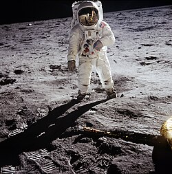 Buzz Aldrin on the Moon during the 1969 Apollo 11 mission, as he and Neil Armstrong became the first humans to set foot on another celestial body.