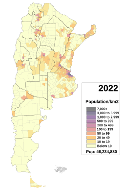 A map of Argentina's population density, 2022