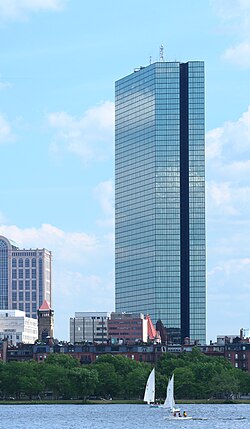 John Hancock Tower at 200 Clarendon Street, the tallest building in Boston, with a roof height of 790 ft (240 m)