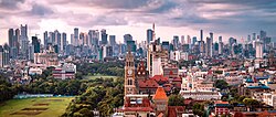 India's middle-class population of 300 million is growing at an annual rate of 5%.[22] Shown here is the skyline in South Mumbai.