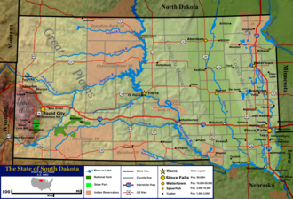 Terrain and primary geographic features of South Dakota