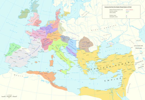 Europe at the fall of the Western Roman Empire in 476 AD