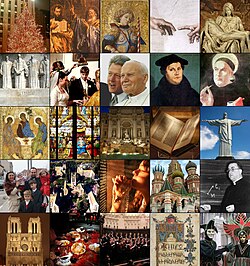 Set of pictures showcasing Christian culture and famous Christian leaders