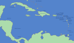 The mostly Spanish-controlled Caribbean in the 16th century
