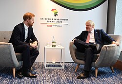 Harry with British prime minister Boris Johnson at the 2020 UK–Africa Investment Summit