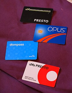 Smart fare cards for public transportation tickets in the four biggest cities in Canada.