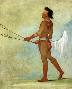 Tul-lock-chísh-ko, Drinks the Juice of the Stone, in Ball-player's Dress, portrait by George Catlin, 1834