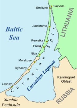 A map of Lithuania and Russia's resorts on the Curonian Spit