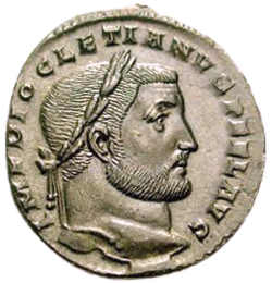 A Roman follis depicting the profile of Diocletian