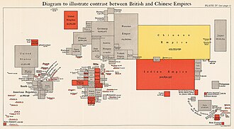  A map of the world with China colored one color, and the British Empire colored another color