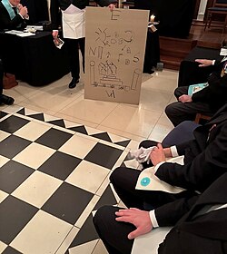 Kosmopolis Lodge: A young Freemason (Entered Apprentice) explains the symbols, Bratislava, 2025