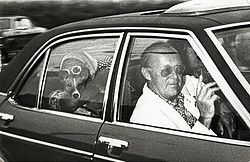 Queen Juliana and Prince Bernhard returning from Porto Ercole, Italy, due to developments in the Lockheed scandal on 26 August 1976.