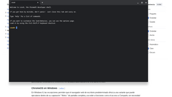 Screenshot of the ChromeOS Crosh menu with the Wikipedia entry for ChromeOS in the background