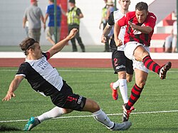 Lee Casciaro (right) scored the only goal of the match.