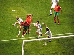 Greek player ANgelos Charisteas scoring for Greece in 2004