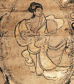 A depiction of Madonna and Child in a 19th-century Kakure Kirishitan Japanese woodcut