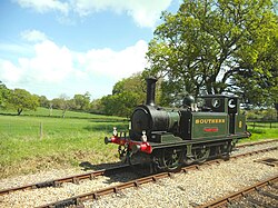 Southern Railway 0-6-0T Class A1X W8 Freshwater runs round the train at Wootton on the Isle of Wight Steam Railway.