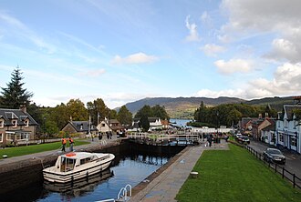 Locks on the Caledonian Canal in Fort Augustus, looking towards Loch Ness