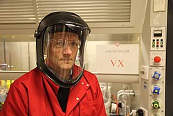 Mosley during the filming of his 2016 documentary Inside Porton Down