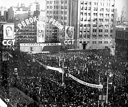 A crowd of an estimated two million gathers in 1951 to show support for the Juan Perón–Eva Perón ticket.