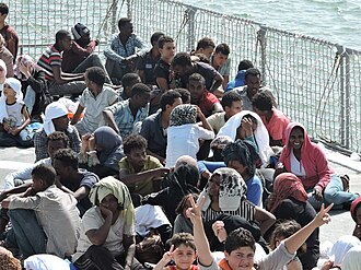 Illegal immigrants in the Mediterranean Sea sailing to the Italian port of Catania, 5 September 2015