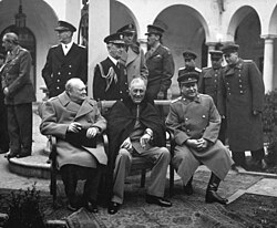 Yalta Conference held in February 1945, with Winston Churchill, Franklin D. Roosevelt, and Joseph Stalin