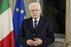 Mattarella on 31 December 2021 during the last speech of his first term as president