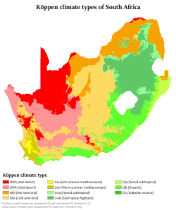 Köppen climate types of South Africa