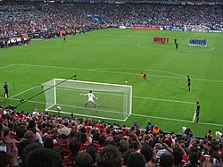 Philipp Lahm about to take a shot in the 2012 UEFA Champions League final penalty shoot-out