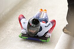 Lizzy Yarnold competing in the World Cup at Lake Placid in November 2017